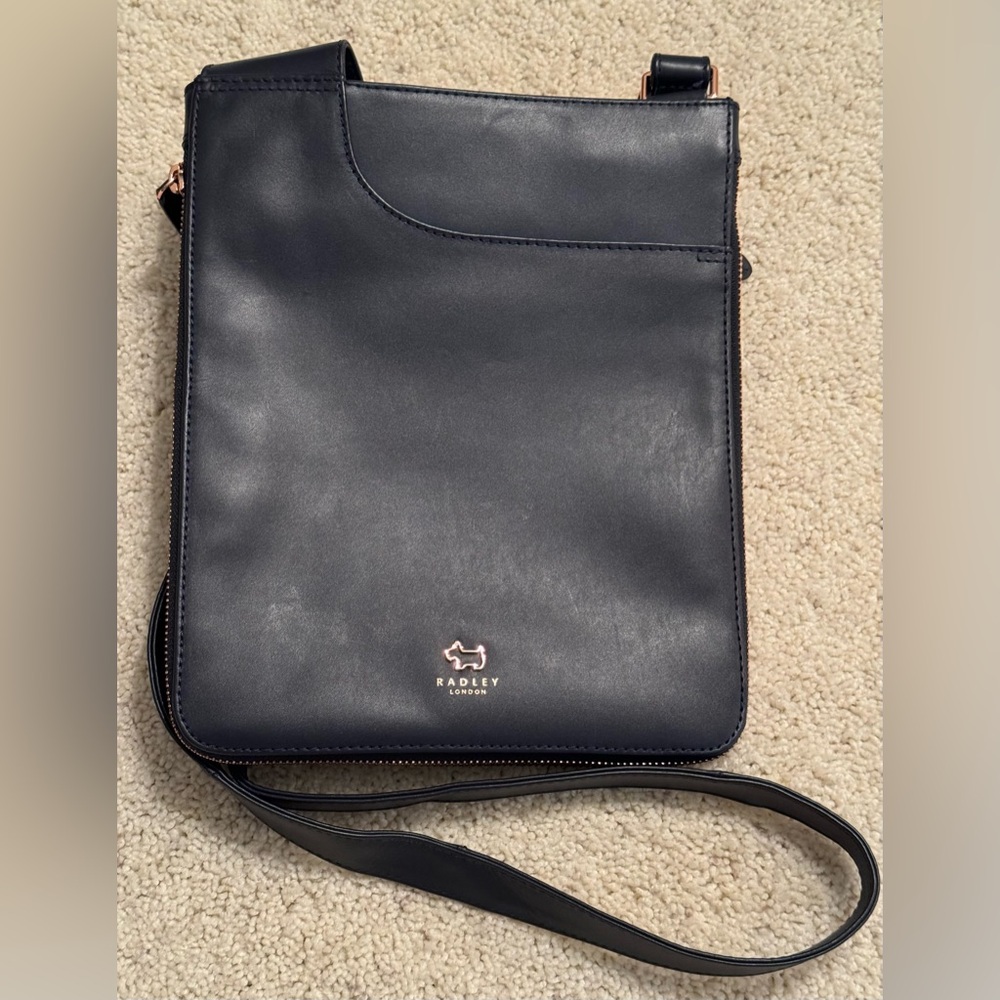Radley London Leather Crossbody Satchel Navy